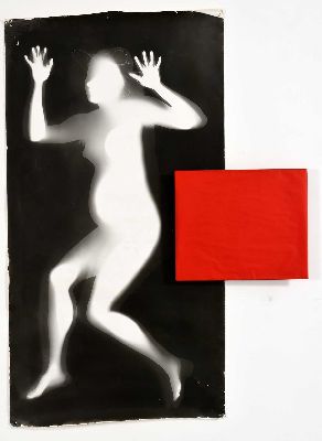 1992 2014 b w photogram 200 x 100 cm with Tibor Varnagy 1992 ortochromatic photopaper in red light protective bag 60 x 50 cm 2015
