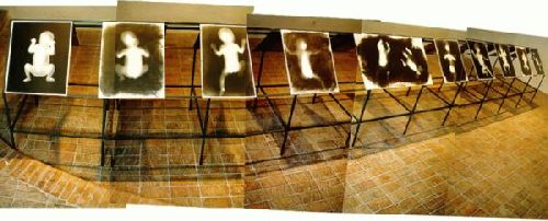 1993 1996 black and white photograms 60x50 cm each twins 60x100cm iron installation 150x150x700 cm